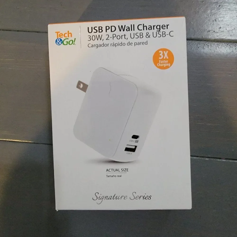 Tech & Go USB PD Wall Charger 30W, 2-Port, USB & USB-C - White